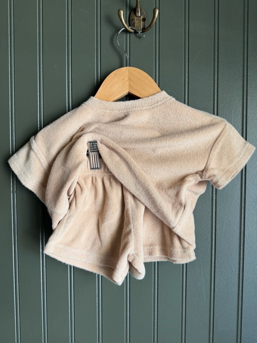 Quincy Mae Short Sleeve Terry Top and Shorts set in Light Beige